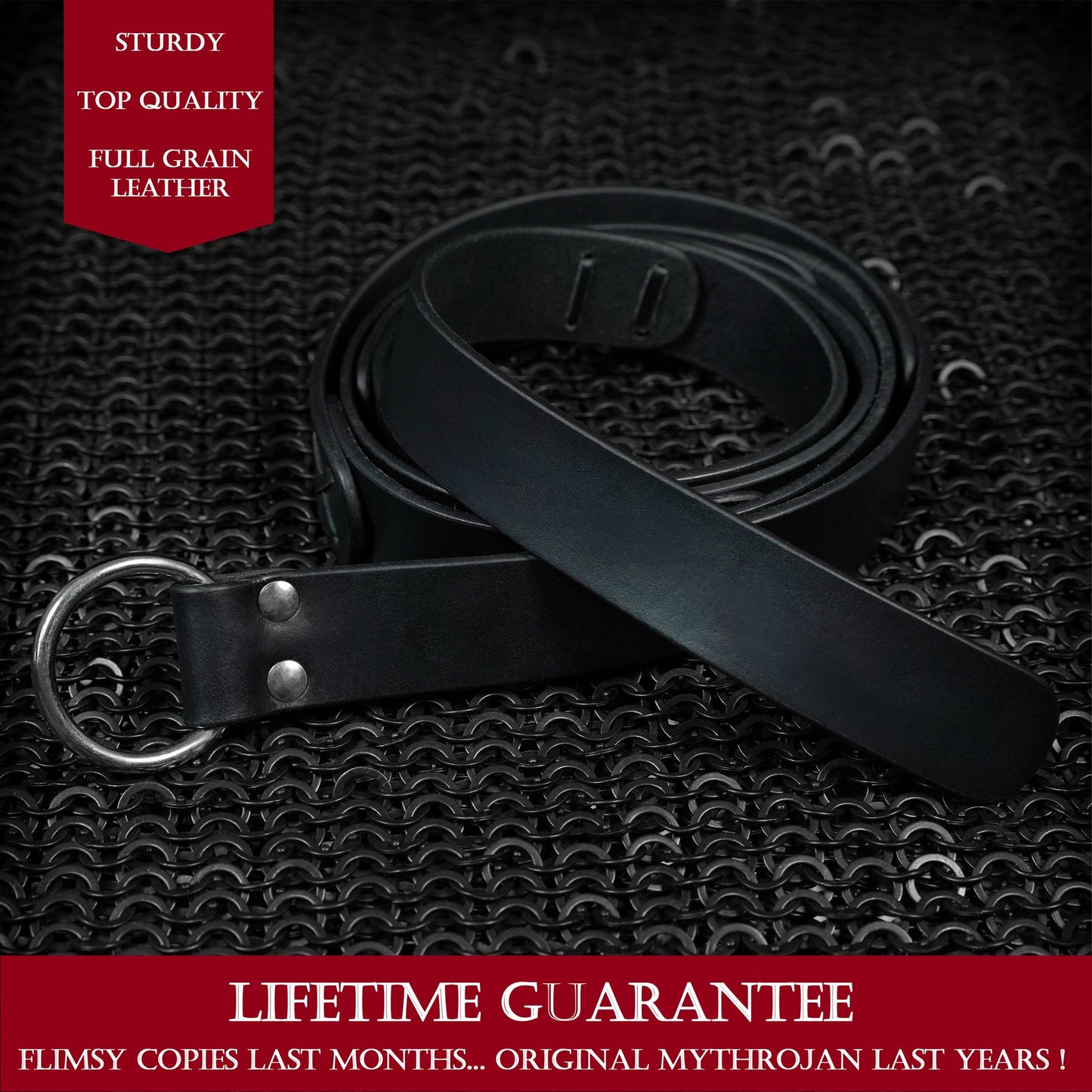 Mythrojan O-Ring Medieval Leather Viking Belt: LARP SCA Warrior Gothic Renaissance