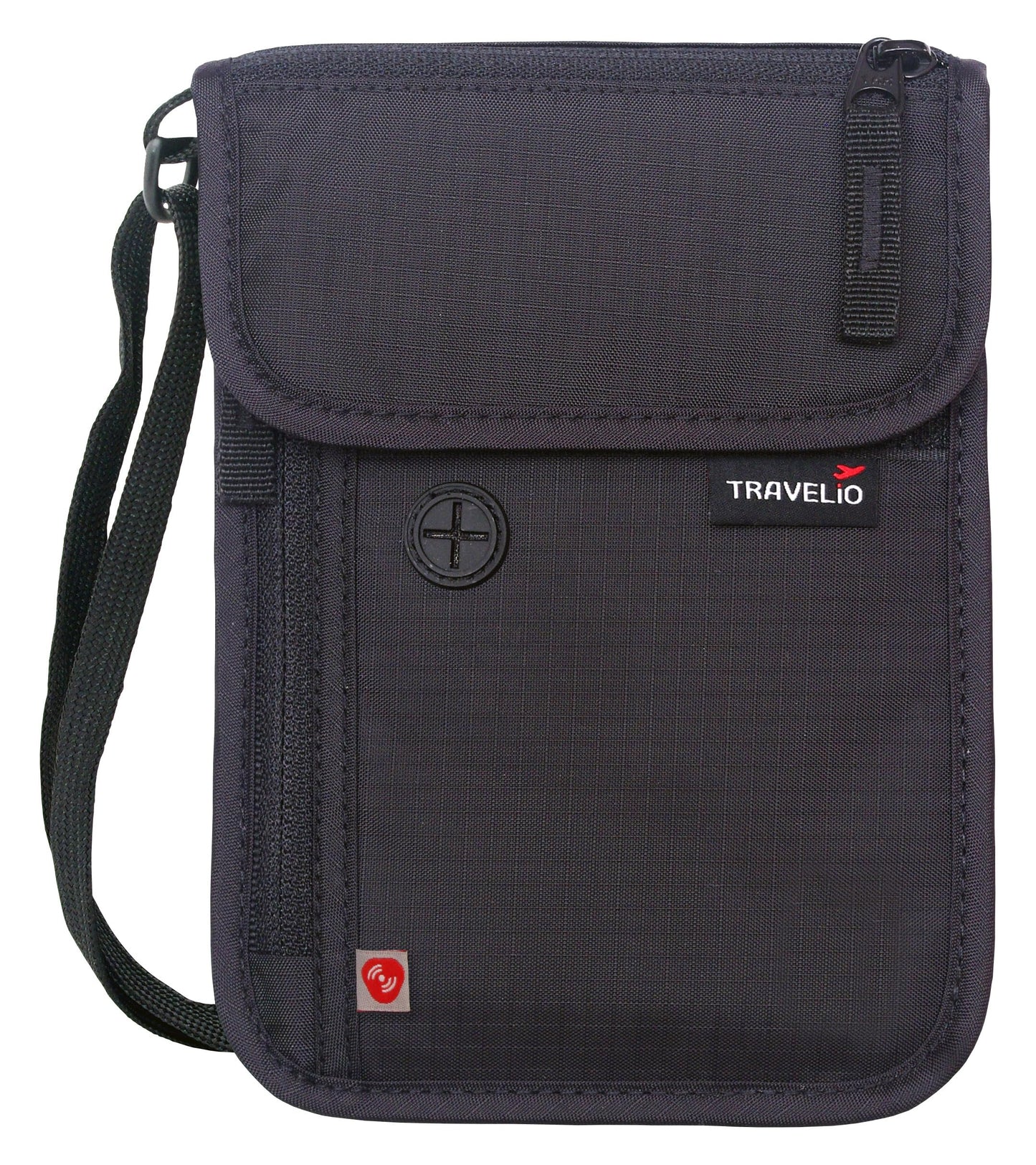 RFID Blocking Neck Travel Wallet Hidden Passport Holder Pouch for Men & Women (Black)