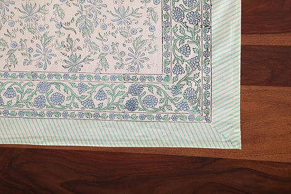 ATOSII Aster Blue 100% Cotton Square Boho Fall Tablecloth, Handblock Floral Table Cloth Linen for Kitchen Dining I Parties Wedding Outdoors Christmas Thanksgiving I Fall Home Decor 60 X 60 Inches