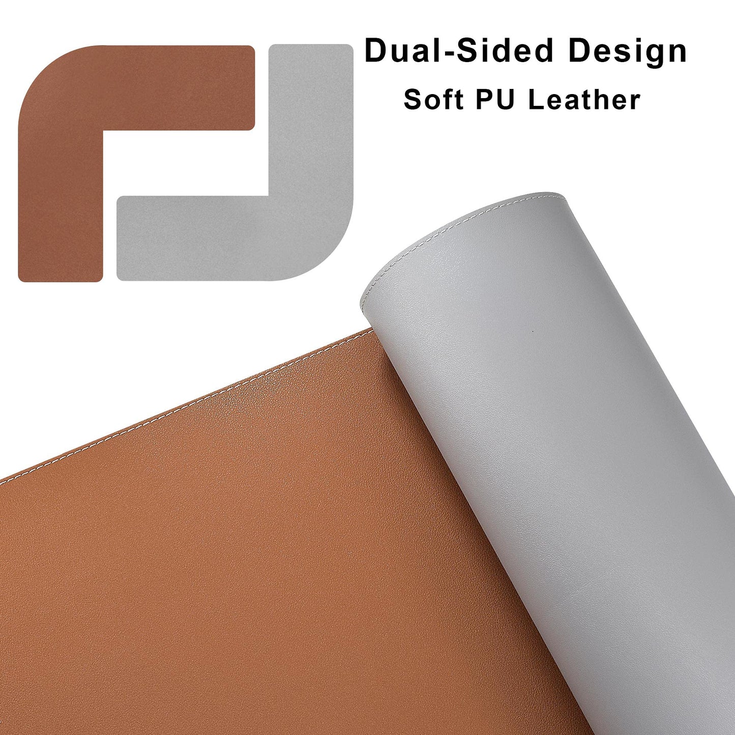 Chihein L-Shaped Desk Pad, Corner Desk Mat (49.2”+ 49.2”) x 15.7”, Computer Office Mouse pad Writing Table Pad for Home Office - Brown/Gray