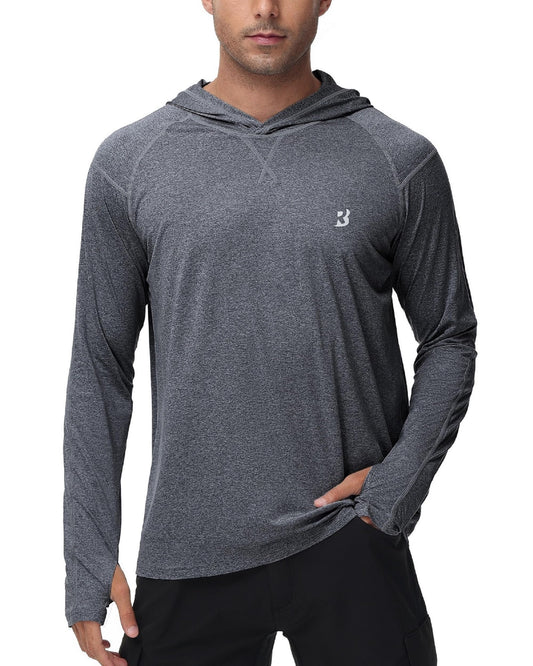 Roadbox Mens UPF 50+ Fishing Shirts - Long Sleeve UV Sun Protection Hoodie Outdoor Hiking Shirts for Sports Running