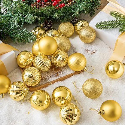 JOIEDOMI 24 Pcs Gold Shatterproof Christmas Balls Ornaments, 2.36" Christmas Tree Decoration Ornaments Set, Xmas Hanging Decorations for Tree Wreath Garland Wedding Indoor Holiday Party Decor