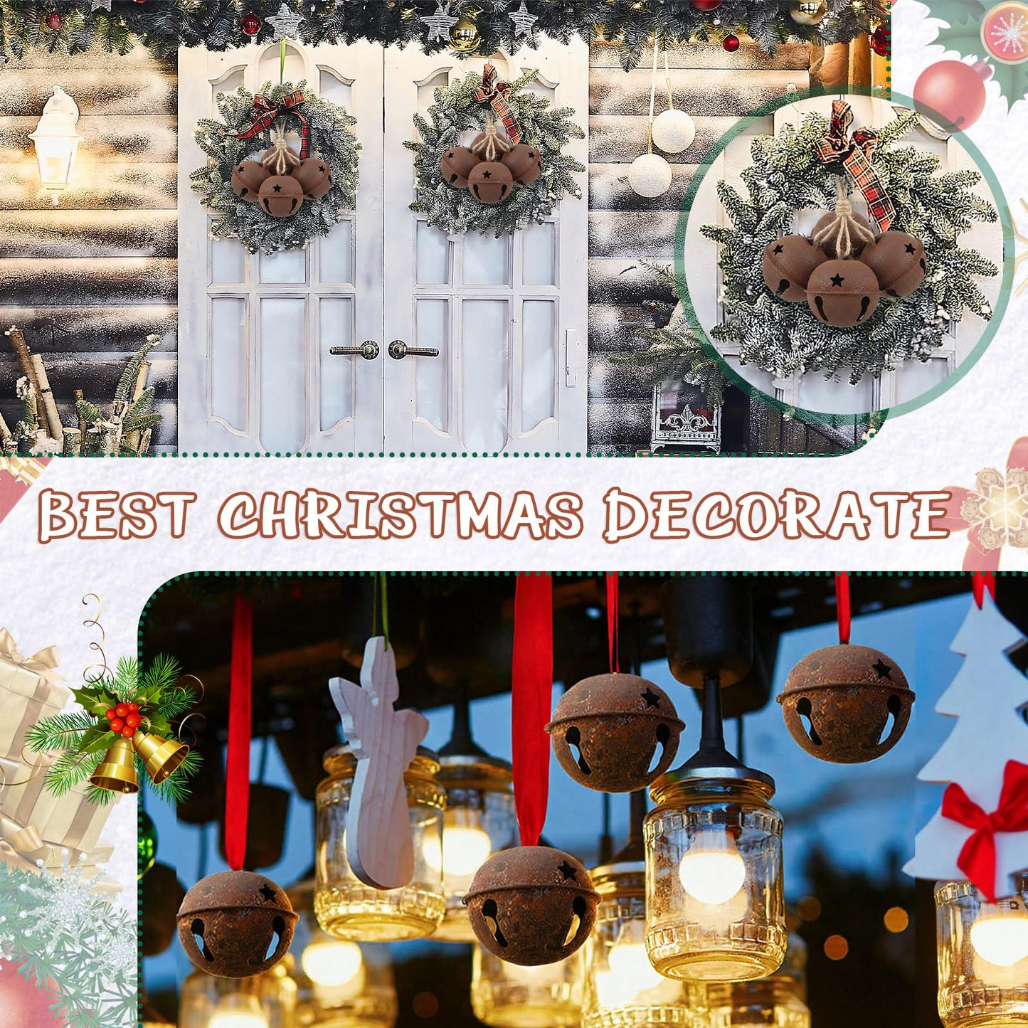 Zhengmy 8 Pcs Jumbo 3.15'' Christmas Star Cutouts Bells for Craft Large Bells Xmas Ornament Christmas Tree Decor (Rust)