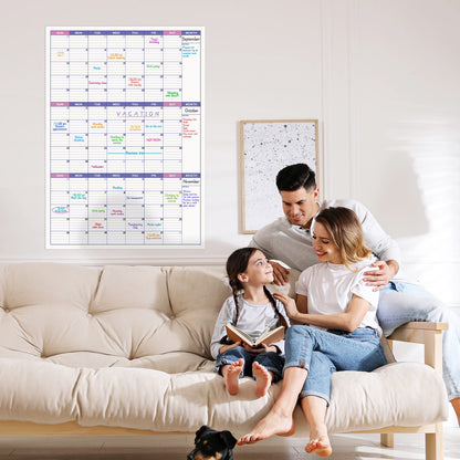 BooQool Large Dry Erase Calendar for Wall - Undated 3 Month Calendar, 27.7'' x 40'', Erasable & Reusable Laminated White Board with 8 Round Stickers, Vertical Layout Home, Office and School