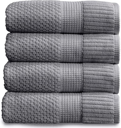 NY Loft 100% Cotton Bath Towel Set of 4 | Grey Towels | Oeko-TEX® Standard 100
