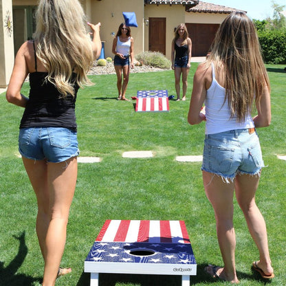 GoSports Flag Series Wood Cornhole Sets – Choose American Flag or State Flags – Includes Two Regulation Size 4 ft x 2 ft Boards, 8 Bean Bags, Carrying Case and Rules