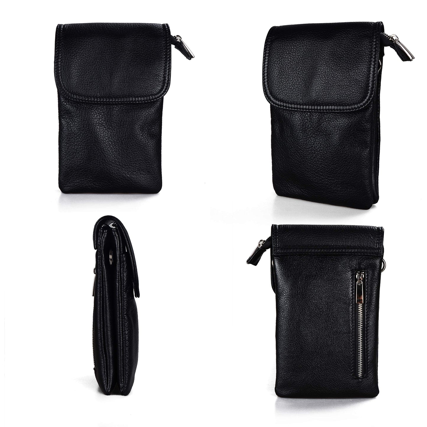 befen Black Genuine Leather Small Crossbody Bags for Women, Cell Phone Purse for Women for Travel