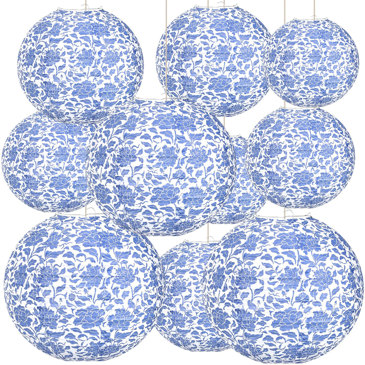 12 Inches Chinoiserie Paper Lantern Celehappy 10pcs Blue and White Porcelain Print Lantern Chinese Round Hanging Lanten for Birthday Wedding Party Ceilding Indoor Outdoor Home Decor