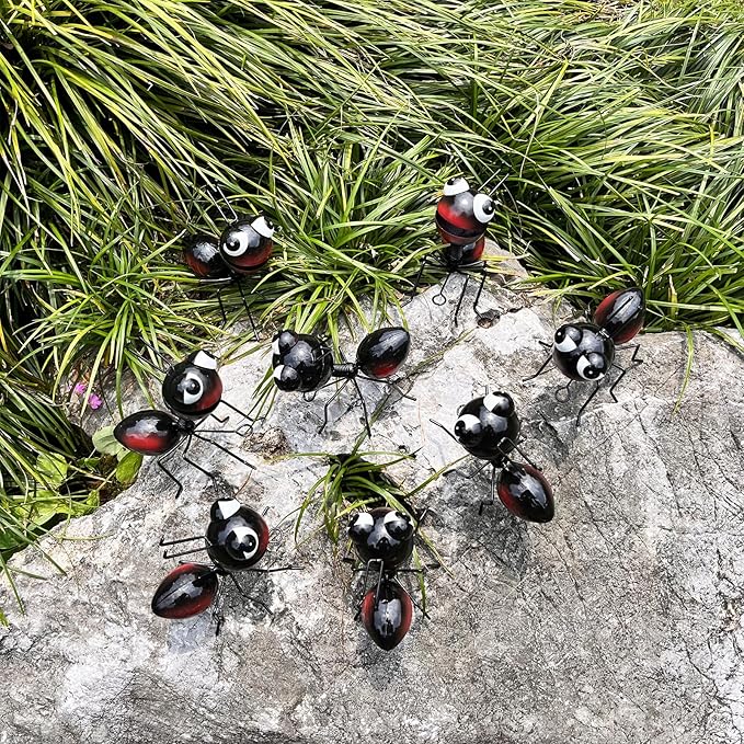 Metal Yard Art Garden Decor for Outside Cute Ants Yard Decorations Outdoor Lawn Ornaments Backyard Gifts for Mom - Set of 8（All Black）