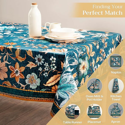 Maison d' Hermine Table Cloth Rectangle Table 100% Cotton 70 x 108 Inches Fall Tablecloth Reusable Everyday Use for Thanksgiving Christmas Decorations Dining Farmhouse Party (Luxury Loft - Dark Teal)