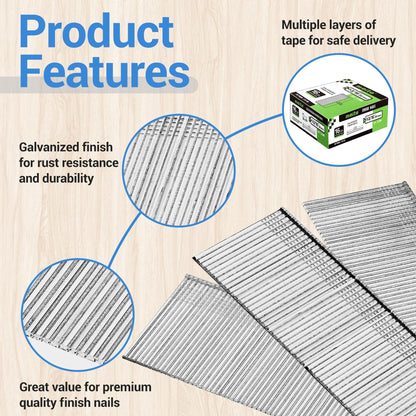 meite 16 Gauge Finish Nails 1-3/16 Inch Galvanized Straight Finish Nails for Pneumatic Cordless Finish Nailer Gun, Small T-Head Trim Nails for Baseboard Crown Molding Cabinet Casing, 1 Case/45000PCS