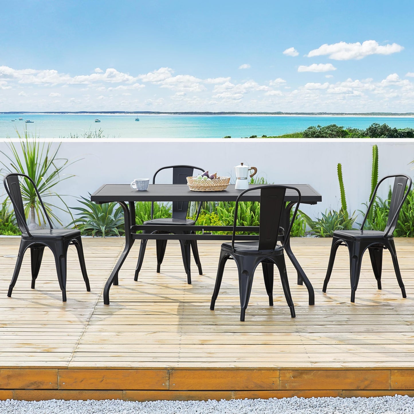 Yaheetech Metal Dining Chairs Set of 4, Industrial Stackable Kitchen Chairs with Back for Dining Room/Restaurant/Bistro/Patio, Indoor & Outdoor Use, Matte Black