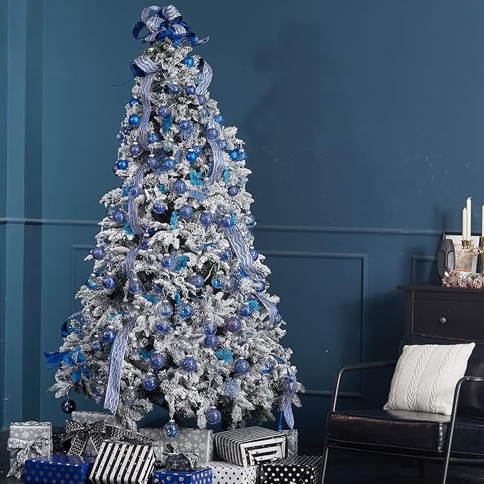XmasExp 32ct Christmas Ball Ornaments Set -Blue Clear Plastic Shatterproof Xmas Tree Ball Decorations Hanging Baubles for Holiday Decor