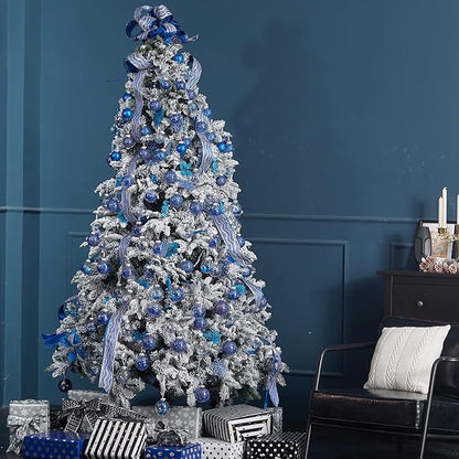 XmasExp 32ct Christmas Ball Ornaments Set -Blue Clear Plastic Shatterproof Xmas Tree Ball Decorations Hanging Baubles for Holiday Decor