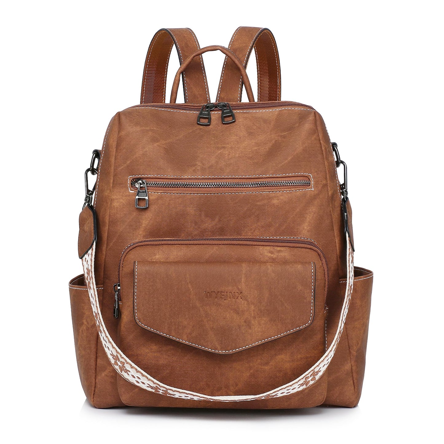 WYFJNX Backpack Purse for Women PU Leather Backpack Ladies Fashion Handbag Designer Shoulder Bag Small Travel Bag Brown