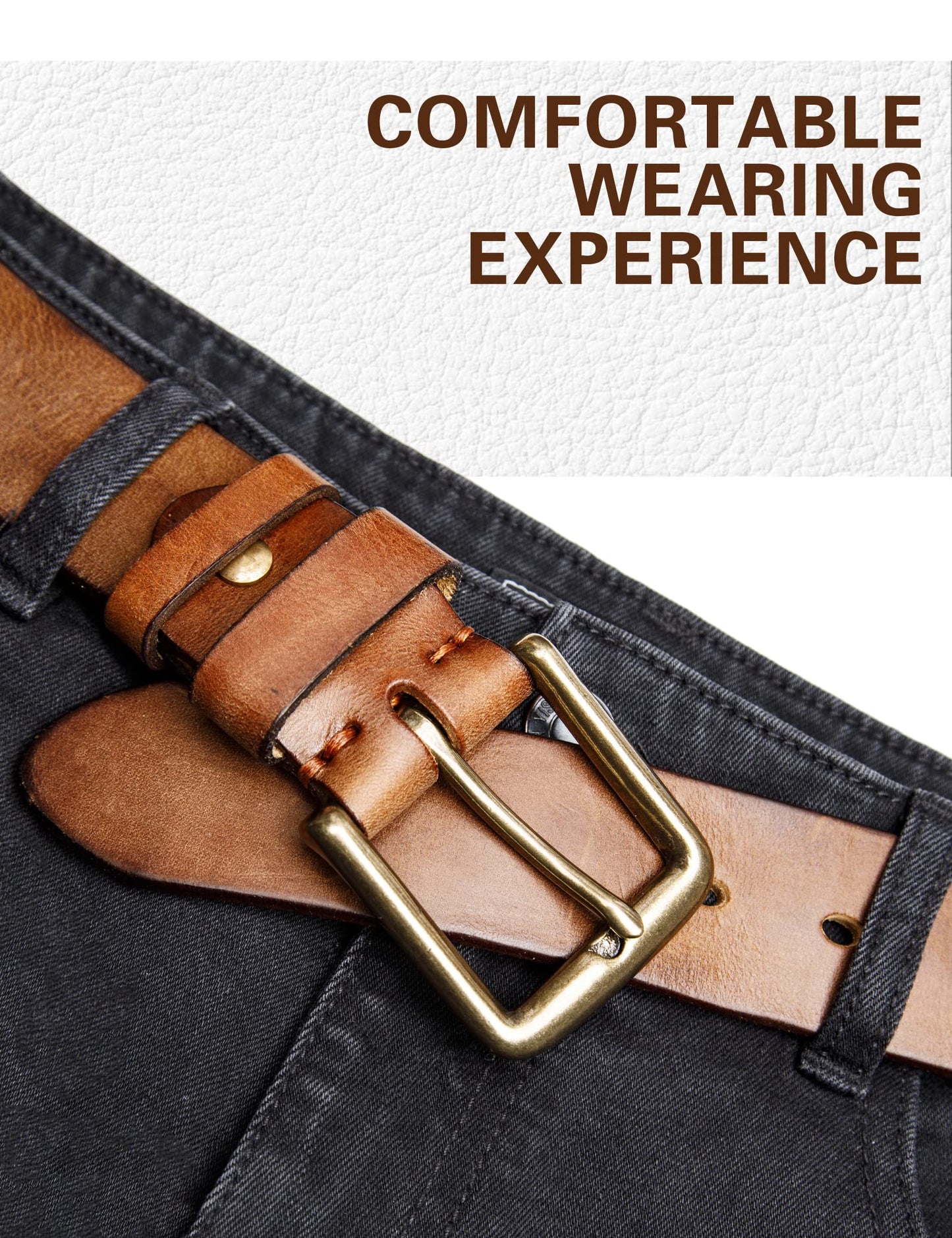 wolksprong Thicken Full Grain Leather Mens Belt Heavy Duty Work Belt High Hardness Buckle Packed In Gift Box