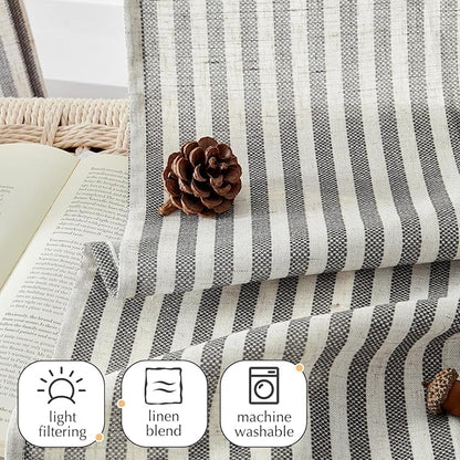 jinchan Striped Linen Kitchen Curtains 24 Inches Tier Curtains Farmhouse Modern Cafe Style Small Window Treatments Airy Light Filtering Rod Pocket for Living Room Bathroom 2 Panels Charcoal Grey