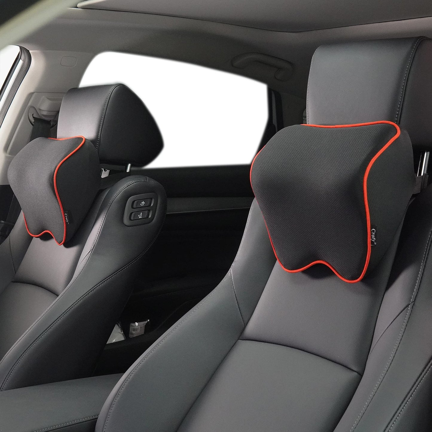 Crofy 2-Pack Car Neck Pillow, Softness Car Headrest Pillow for Driving with Adjustable Strap, 100% Memory Foam and Breathable Removable Cover, Comfortable Ergonomic Design, 4.7 Inches Thick