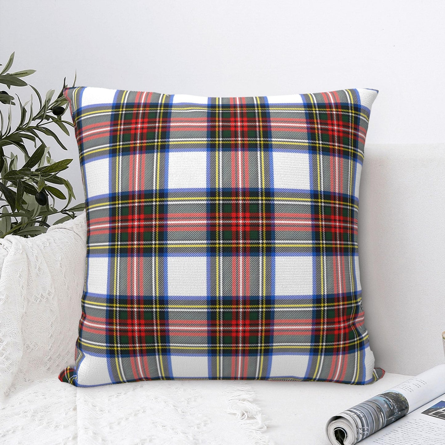 JOOCAR Plaid Pillow Cover 26x26 inch Scottish Tartan Red and White Plaid Throw Pillow Cover Farmhouse Christmas Decoration Xmas Decor Winter Holiday Cushion Case for Sofa Couch
