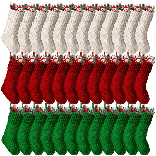 Hungdao Christmas in July Stockings Bulk Mini Knitted Xmas Socks 8.3 Inch Rustic Double Sided Fireplace Hanging Stockings Vintage Mini Socks for Christmas Decoration(Red, Green, White)