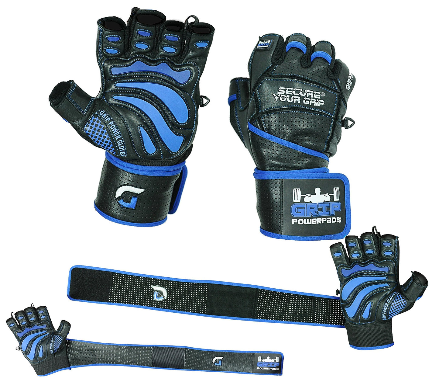 Elite Leather Gym Gloves with Built in 2" Wide Wrist Wraps Grip & Design for Weightlifting Power Lifting Bodybuilding & Strength Training Workout Exercises