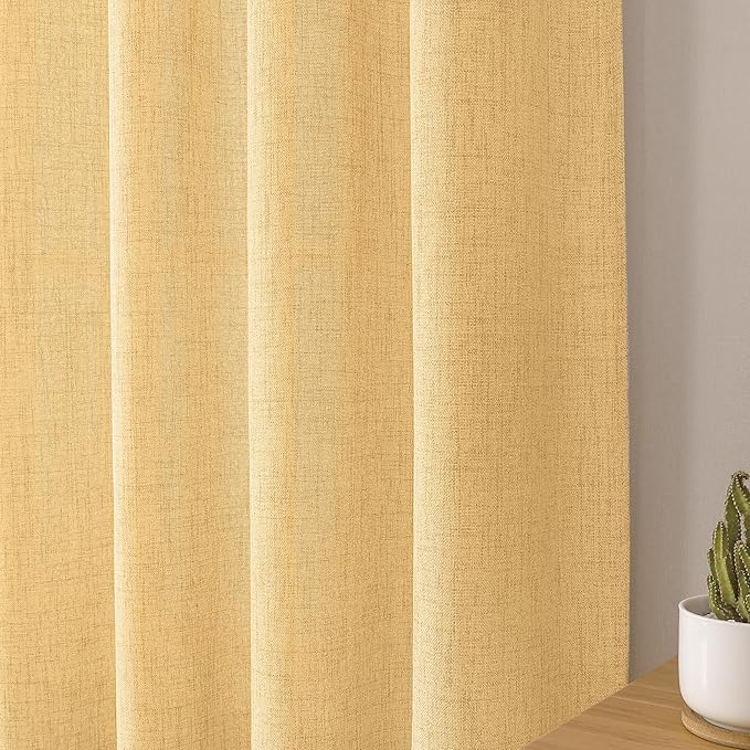 Tollpiz Short Linen Curtains Bedroom Rod Pocket Semi Sheer Curtain Burlap Light Filtering Thick Linen Drapes for Living Room, 38 x 45 inches Long, Beige, Set of 2 Panels