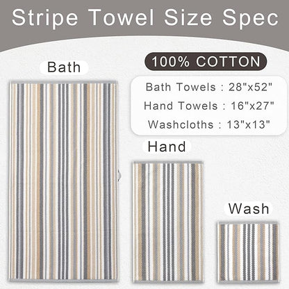 Beige Striped Hand Towels, Bathroom Hand Towels Set of 4, Soft Towel Set