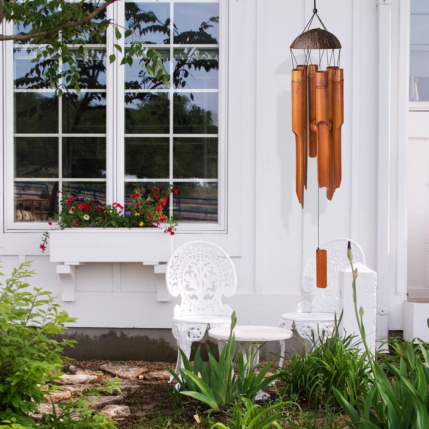 Nowpis Bamboo Wind Chimes 38" 6 Pipes, Handcrafted Wooden Wind Chime Bring a Unique and Soothing Melody, Create a Zen Atmosphere for Outdoor Indoor Decor, for Sympathy, Memorial