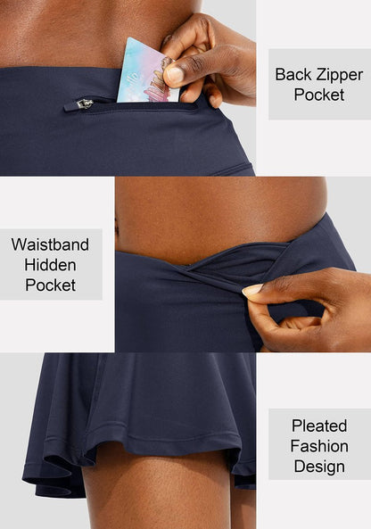 SANTINY Pleated Tennis Skirt for Women with 4 Pockets Women's High Waisted Athletic Golf Skorts Skirts for Running Casual (Navy_XL)