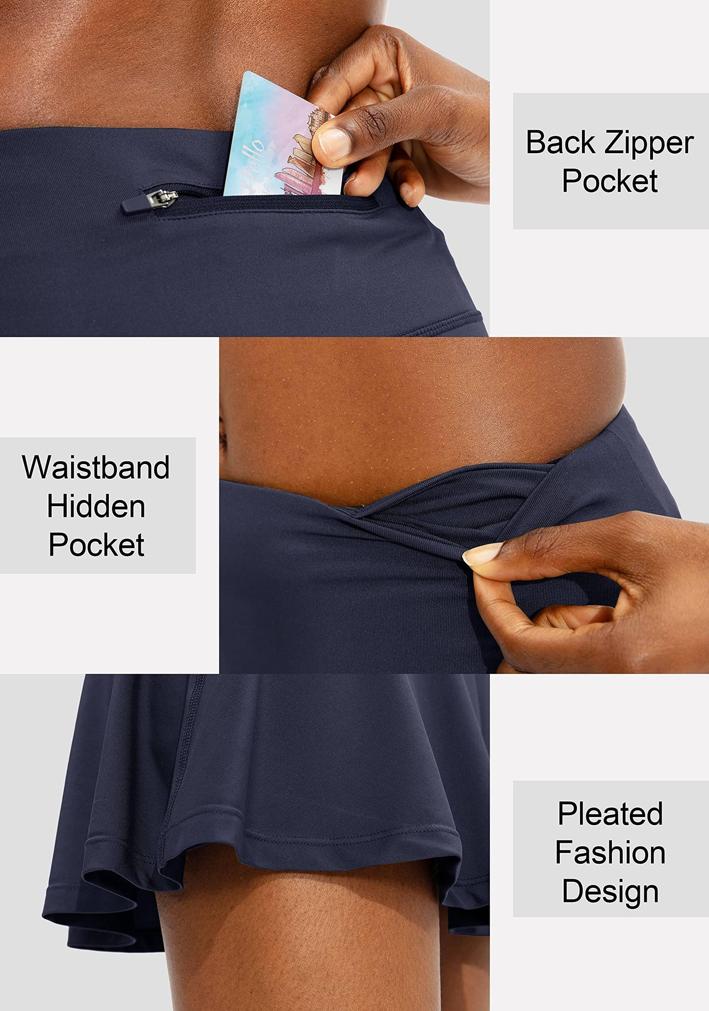 SANTINY Pleated Tennis Skirt for Women with 4 Pockets Women's High Waisted Athletic Golf Skorts Skirts for Running Casual (Navy_XS)