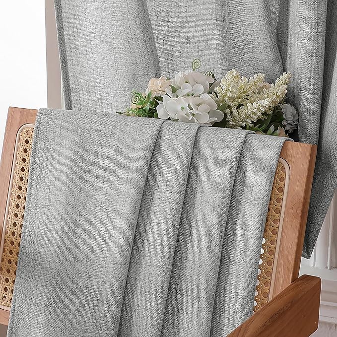 Tollpiz Linen Curtain Bedroom Rod Pocket Semi Sheer Curtains Burlap Light Filtering Thick Linen Drape for Living Room, 54 x 63 inches Long, Silver Grey, Set of 2 Panels