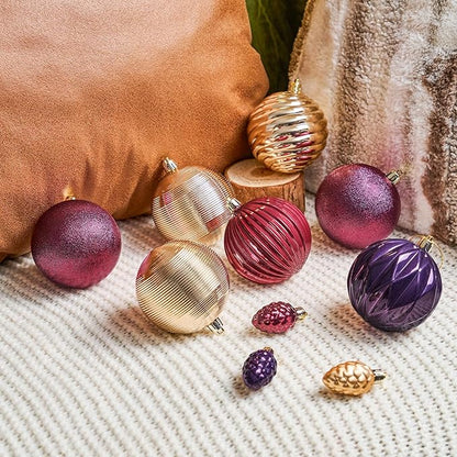 JORNOY Jewel Tone Christmas Tree Ornaments - 3.12inch/80mm Shatterproof Ornaments for Christmas Tree Set Plastic Decorative Hanging Balls Ornaments for Xmas Tree Decorations, 32ct (Jewel Tone)