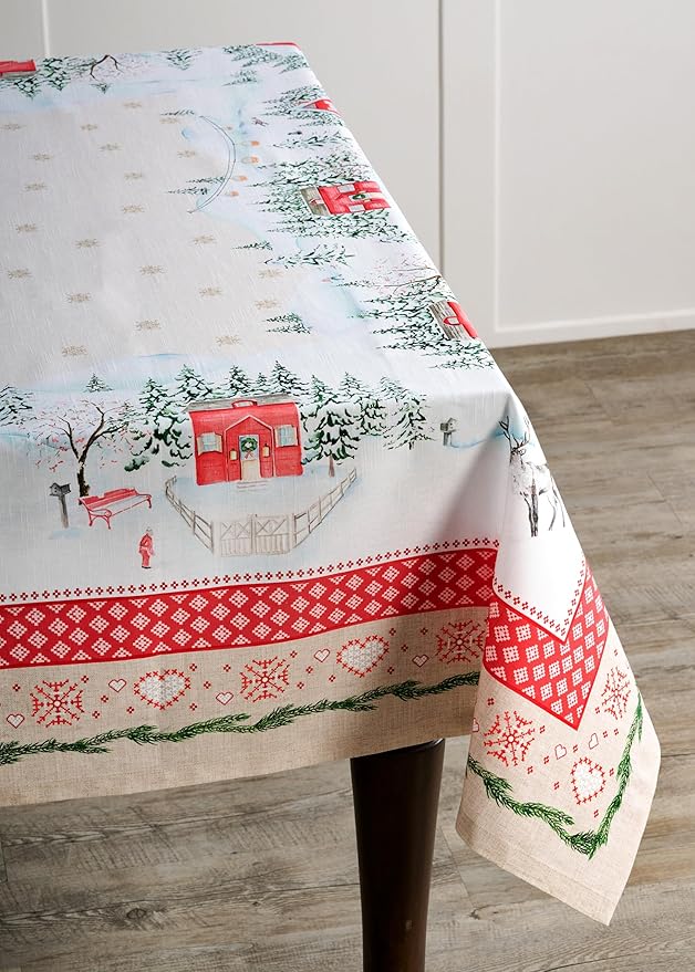 Maison d' Hermine Table Cloth Rectangle Table 100% Cotton 60 x 90 Inches Fall Tablecloth Reusable Everyday Use for Thanksgiving Christmas Decorations Dining Farmhouse Party (Rural Christmas)