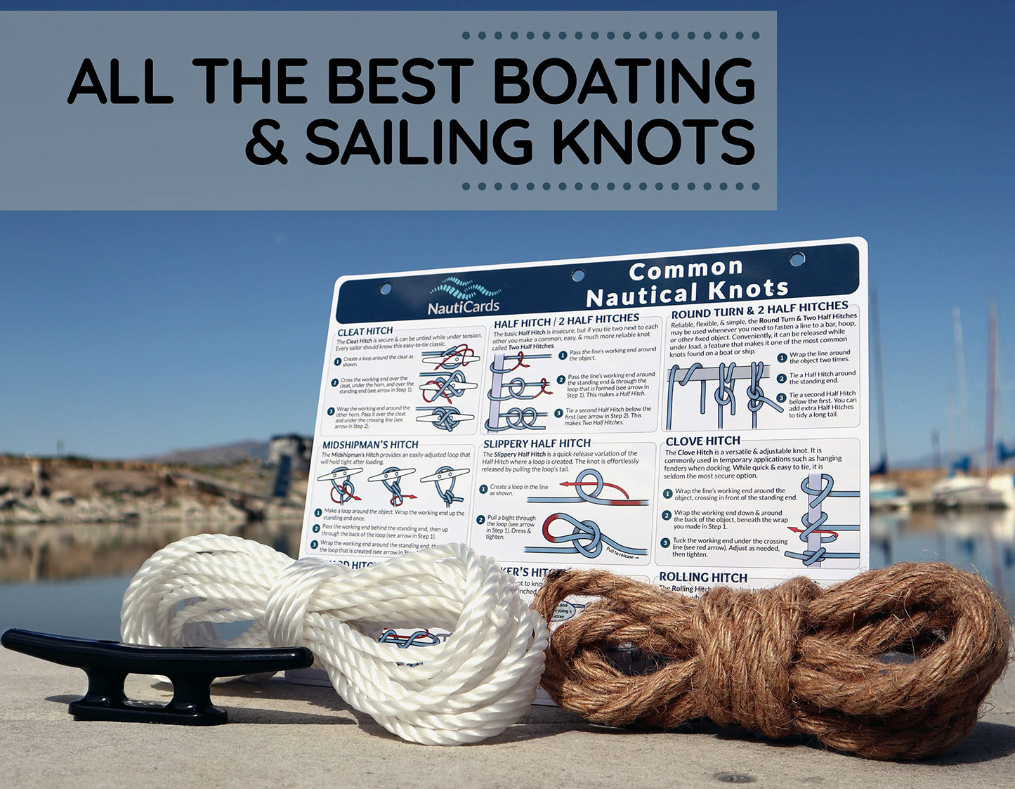 Deluxe Nautical Knot Tying Kit: Guide to 21 Knots, 6" Boat Cleat, and Rope