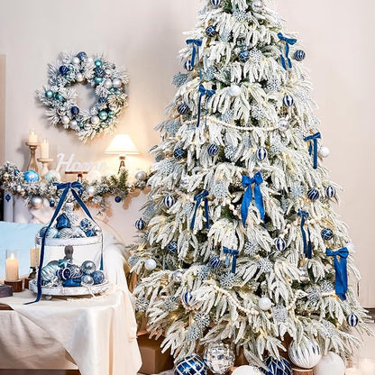 JORNOY Christmas Balls Ornaments, 30ct Shatterproof Xmas Tree Decorations, Hanging Bulbs Baubles Set with String for Holiday Home Party Decor, 2.36 inch/60mm, Navy Blue&Silver