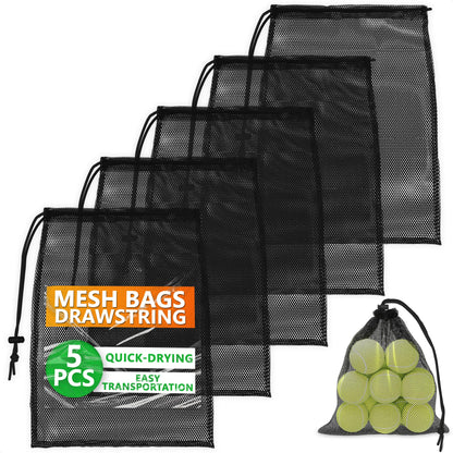 Mesh Bags Drawstring 5Pcs 11,8 х7.48'' – Strong, Lightweight, Breathable Mesh Bag with Quick-Dry and Tear-Resistant Design – Easy to Tighten and Adjust for Travel, Sports, Swimming, and Ball Storage