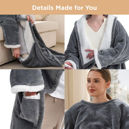 Bedsure Heated Blanket Wearable Shawl - Electric Wrap Poncho Blanket Hoodie for Adult, Birthday Gifts for Mom Women, Sherpa Heating Throw with 4 Time Settings & 6 Heat Settings, 55x64 inches, Grey