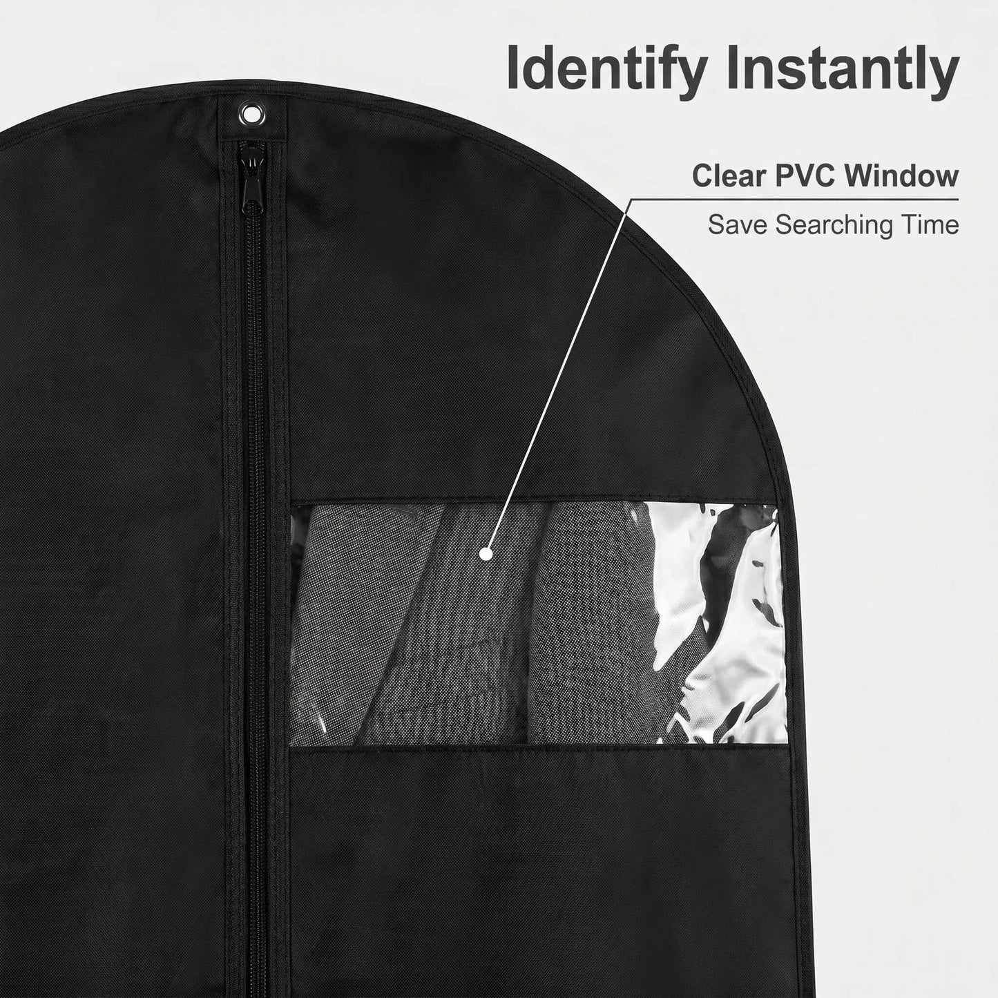 Bekecidi 2 Pcs Garment Bags for Hanging Clothes, Dust-Proof Clear Window Suit Bags for Suits Coats Dresses, Closet Storage & Travel Garment Covers (Black, 63 Inch)
