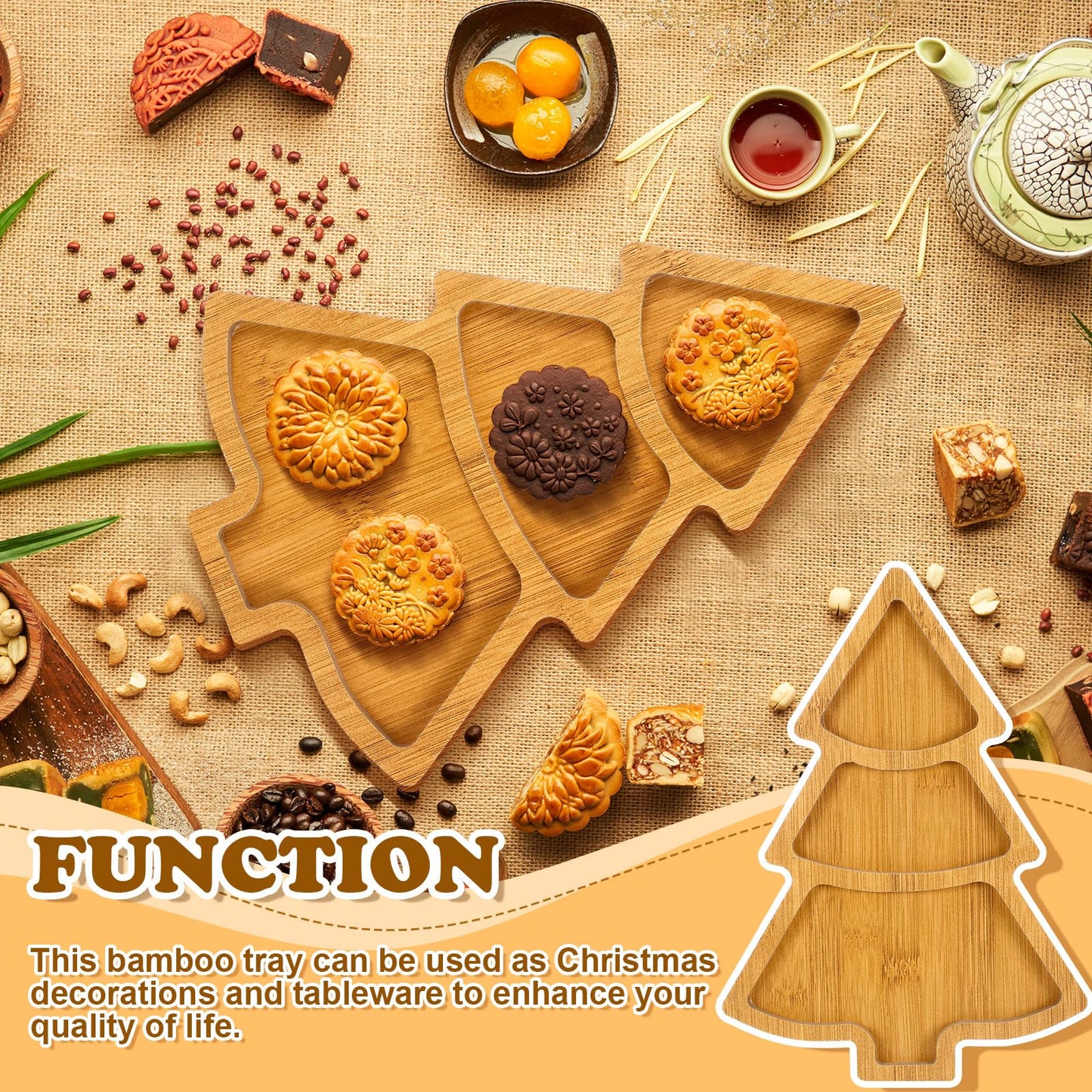 Bencailor 3 Pcs Christmas Wooden Serving Tray Christmas Tree Plates Dishes Charcuterie Board Dinner Tray for Xmas Home Party Dinnerware Supplies(Xmas Tree)