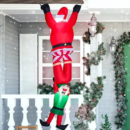Joiedomi 8 FT Hanging Christmas Inflatables Decoration, Christmas Inflatable Climbing Santa with Falling Elf, Blow Up Santa with Build-in LEDs for Xmas Party Outdoor Yard Garden Lawn Decor