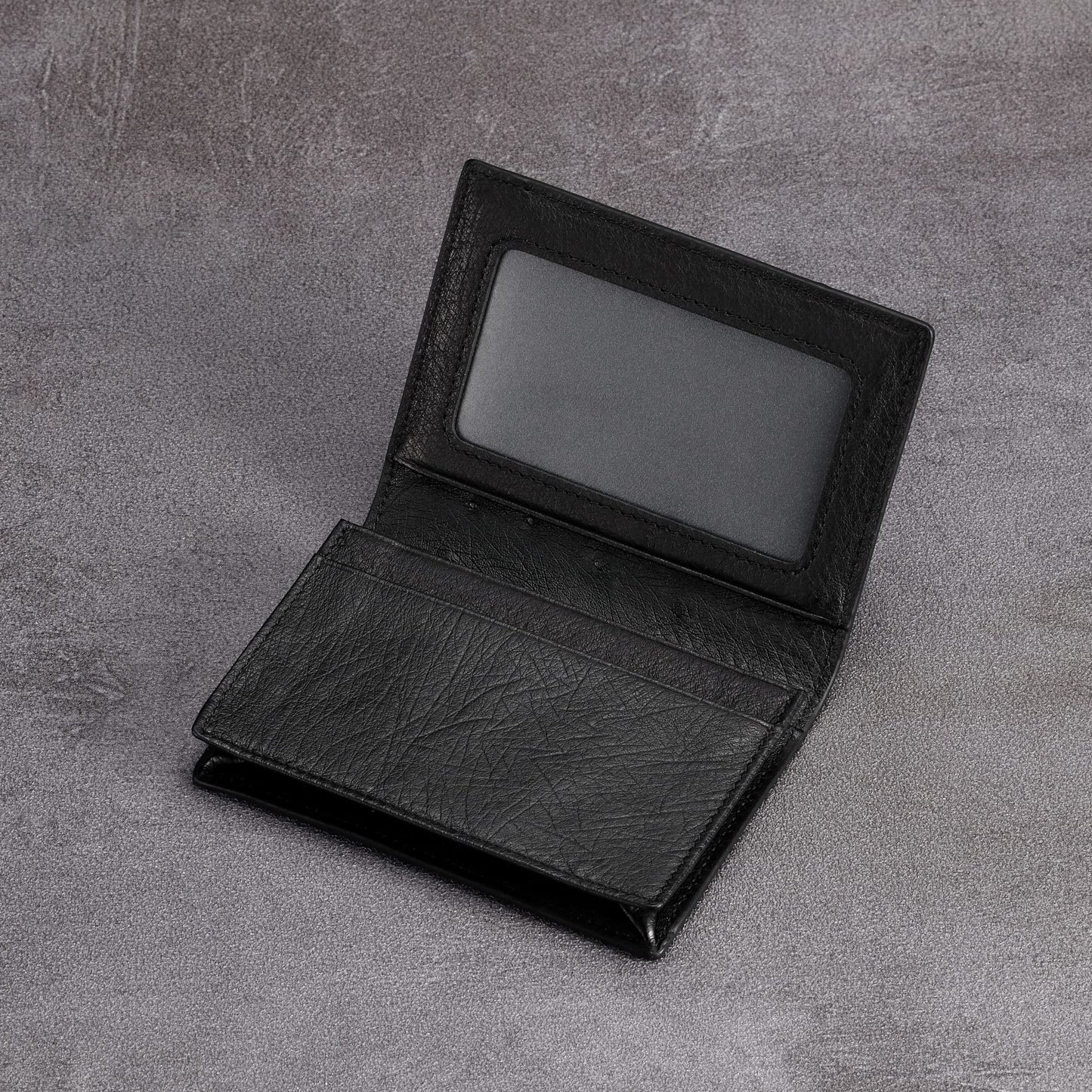 HISCOW Leather Business Card Case Holder for Men & Women, Italian Calfskin (Ostrich Black)