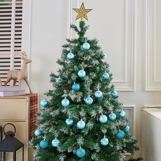 JOIEDOMI 24 Pcs Baby Blue Christmas Tree Ornaments Set, 2.36" Shatterproof Christmas Balls, Xmas Hanging Ornaments Decorations for Tree Wreath Garland Holiday Wedding Indoor Party Decor
