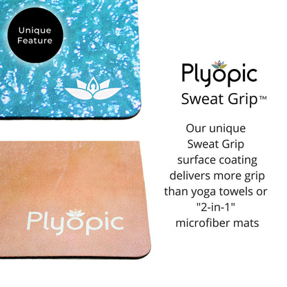 Plyopic. All In One Yoga Mat | Luxury Sweat-Grip Mat/Towel Combo | Ideal for Yoga, Hot Yoga, Bikram, Pilates, Workout & Exercise | Eco-Friendly Natural Rubber