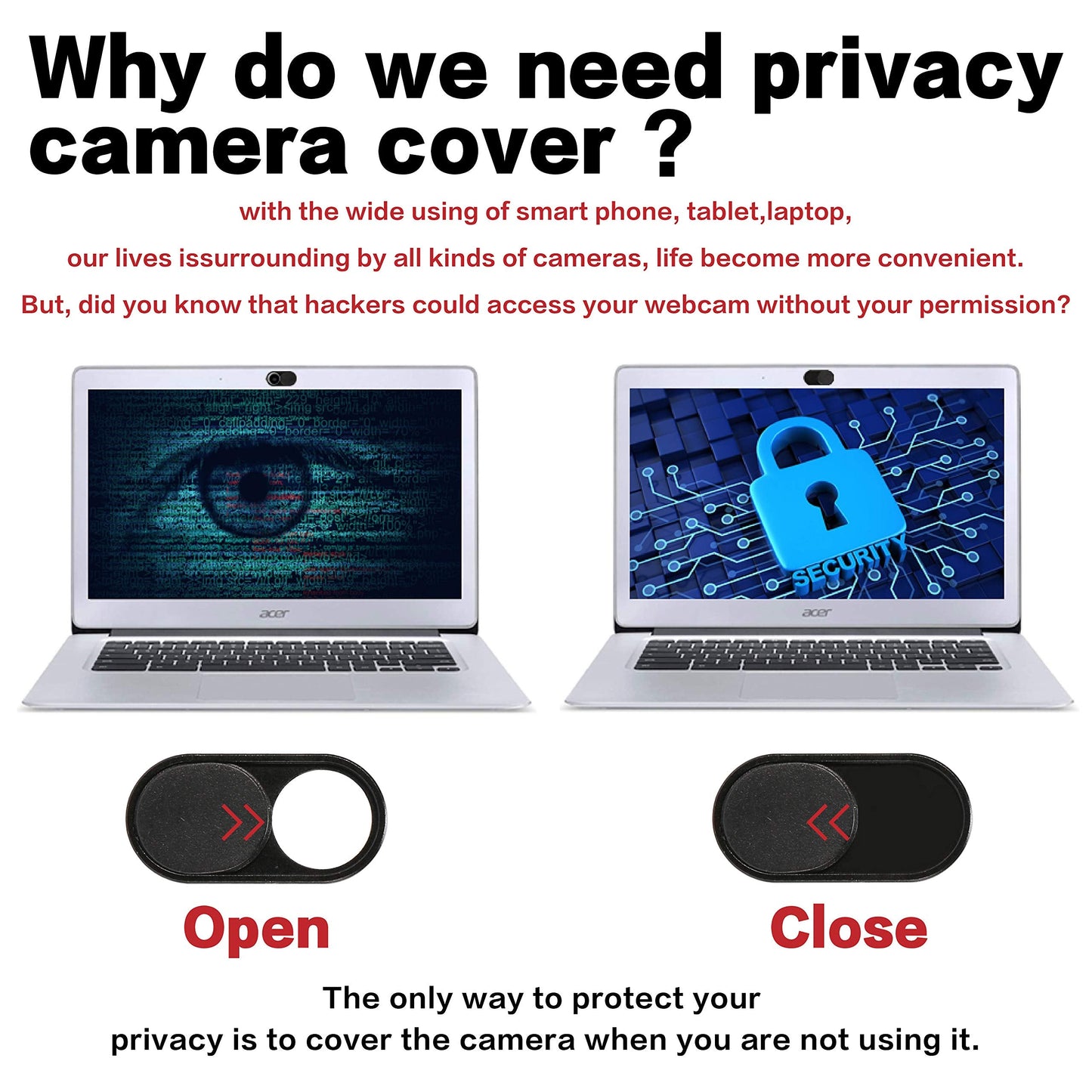 imluckies Laptop Camera Cover Slide, 0.023 inch Ultra-Thin Design, Invisible Design, Camera Cover, Physical Anti-Peeping, for Laptop Computer, MacBook Pro/Air iMac iPad Tablet [2 Pack Black]