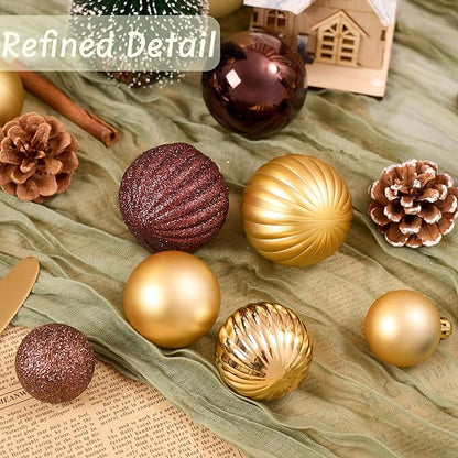 50ct Christmas Balls Ornaments for Xmas Tree, Bronze Copper Gold Shatterproof Christmas Tree Decorations Hanging Ball for Holiday Party Decor(1.57"-2.36")