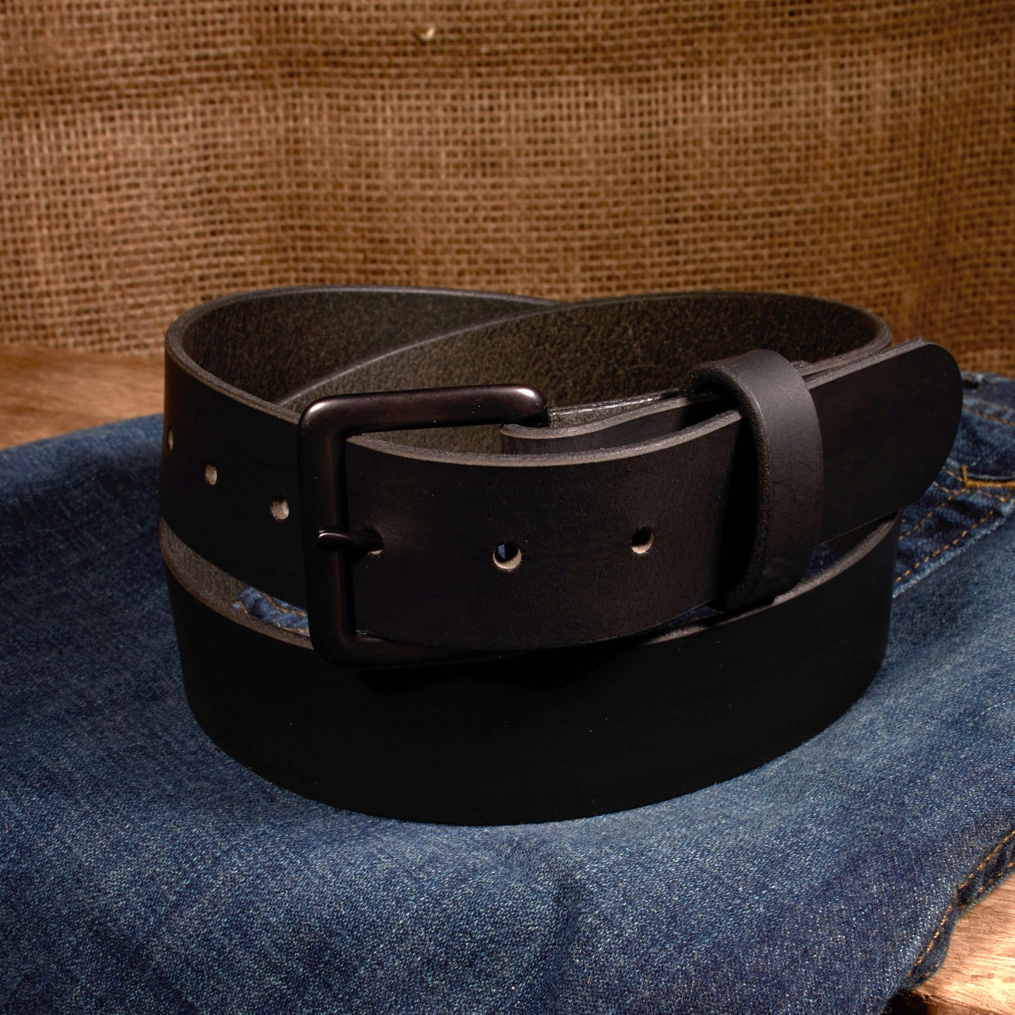 Nohma Leather, Men's Leather Belt, Made in USA, Full-Grain Leather, Casual Everyday Wear Belts, Amish Handmade (Black 5550-GM, 44" (Size 40 Pants) - Check Size Guide)