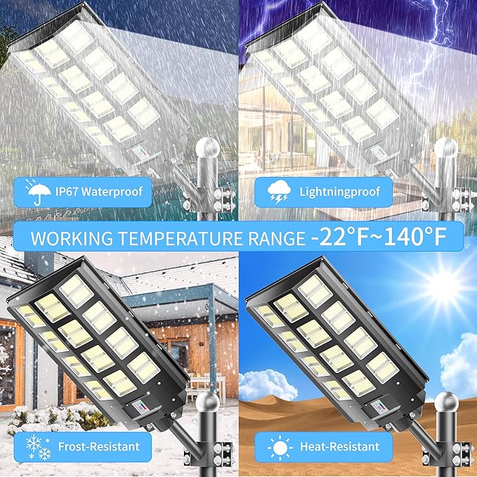 2-Pack Solar Street Lights Outdoor Waterproof, 8000W Solar Light Outdoor Dusk to Dawn, 240000LM 7000K Flood Light Motion Sensor for Garden/Yard/Parking Lot Lighting