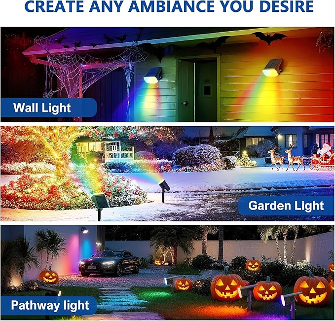 Color Changing Solar Spot Lights Outdoor Waterproof IP65,9 Lighting Modes Multicolor RGB Halloween Spotlight for Porches Yard Gardens Landscape Deconrations-4 Pack
