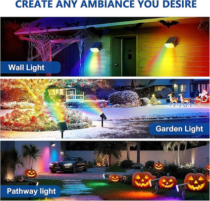 Color Changing Solar Spot Lights Outdoor Waterproof IP65,9 Lighting Modes Multicolor RGB Halloween Spotlight for Porches Yard Gardens Landscape Deconrations-6 Pack