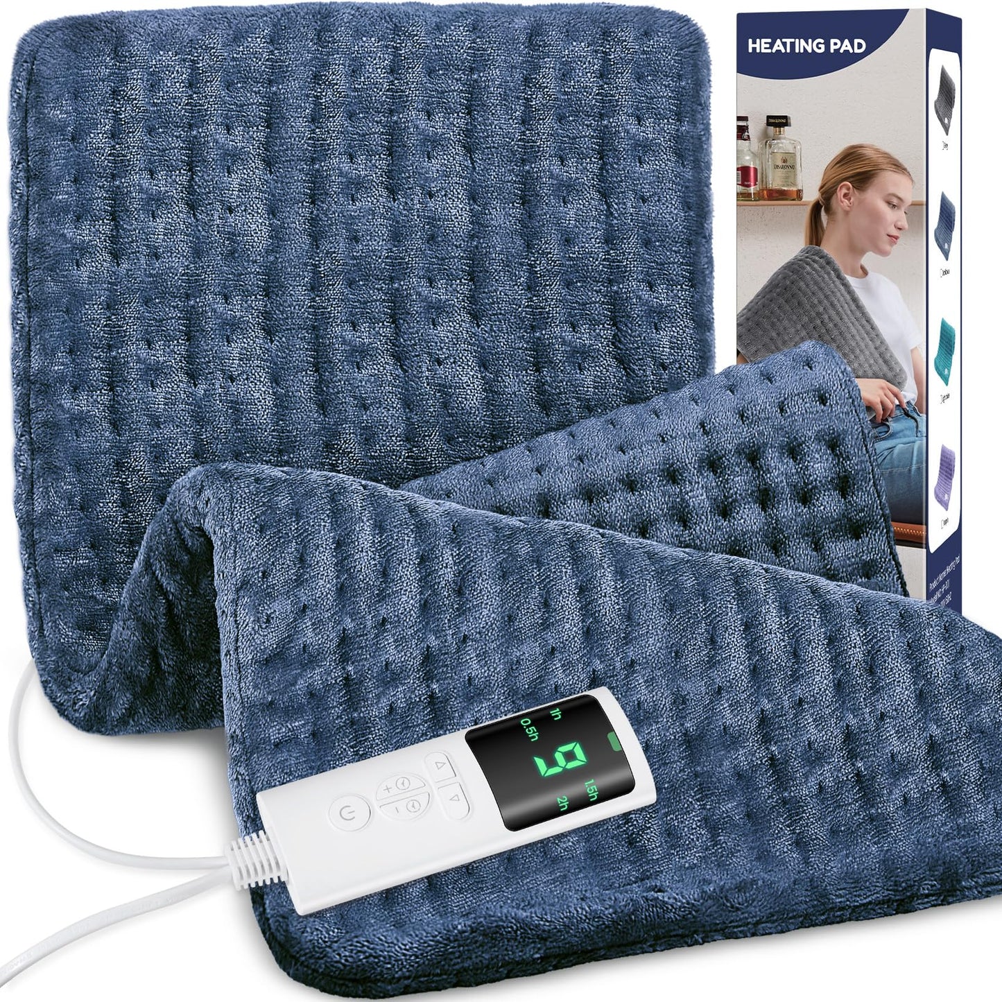 Extra Large Heating Pad for Back Pain Relief, 33"x17" Electric Heat Pad for Neck, Shoulders, Cramps, Menstrual Pain, 9 Heat Settings & 4 Auto-Off Timers, Soft Machine Wash Fabric, Gifts for Lover Gray